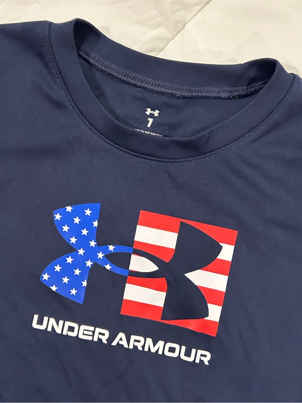 Under Armour Navy Tee with Red, White & Blue Flag Logo